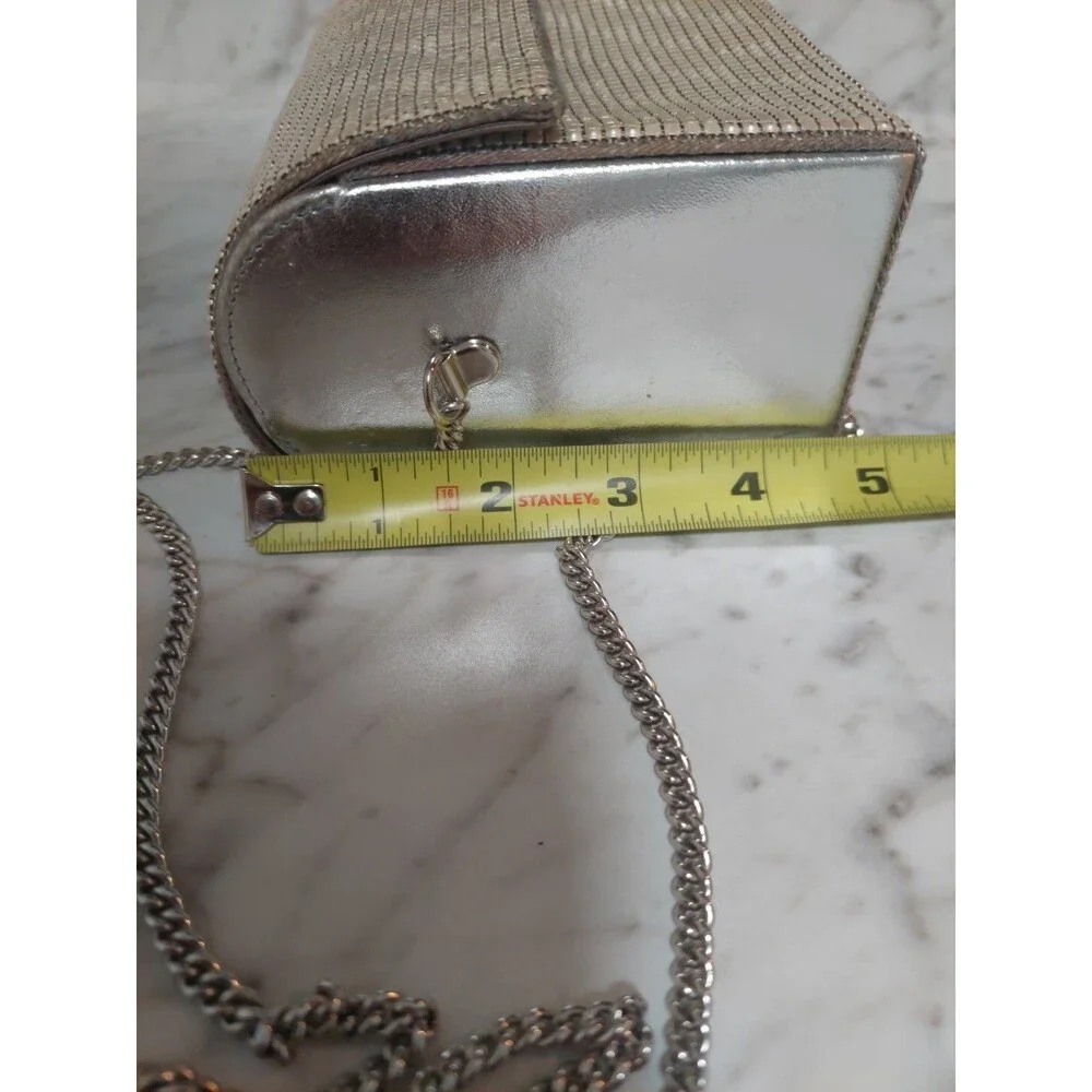 Vintage Whiting & Davis Crossbody Metal Mesh Evening Flap Square Bag Rare Biege